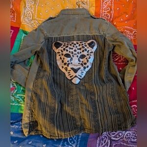 Upcycled leopard army jacket